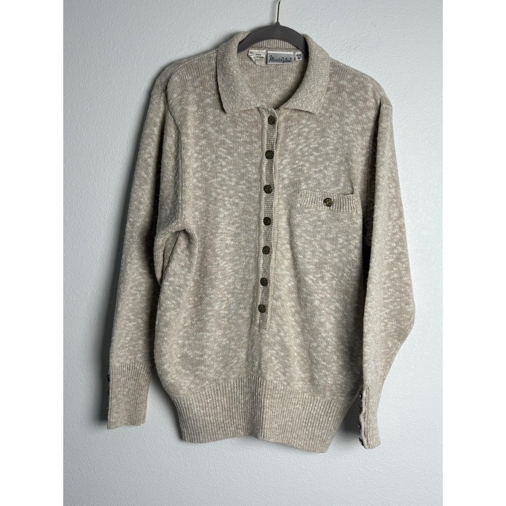 VTG Madeleine Beige Button-Up Med Women's Cardigan Sweater Linen Cotton Crochet